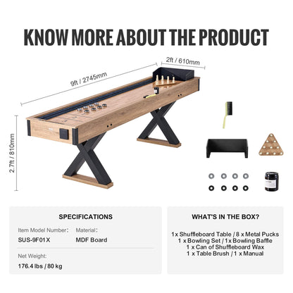 Premium 2-In-1 Shuffleboard Game Table Set With Bowling Combo